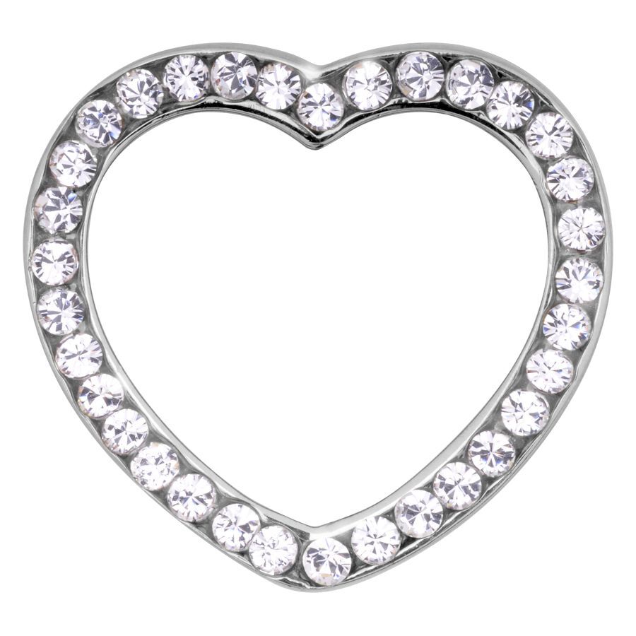 Tunnel a Cuore Argento con Cristalli Chiari Tunnel a forma di cuore in acciaio chirurgico argento con cristalli chiari, sfondo studio