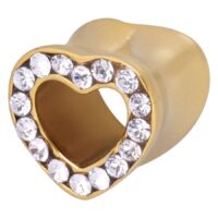 Tunnel a cuore dorato con cristalli chiari su sfondo bianco
