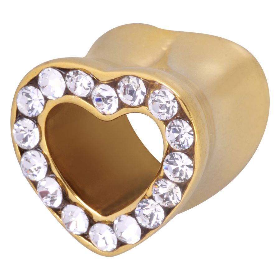 Tunnel a cuore dorato con cristalli chiari su sfondo bianco