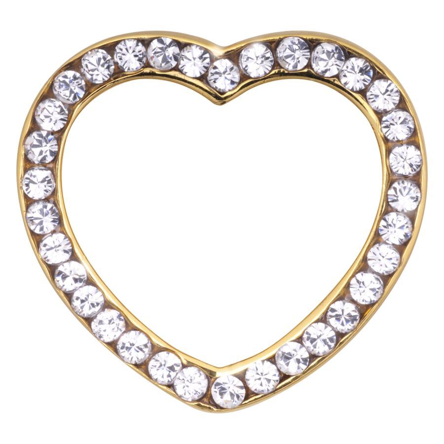 Tunnel a forma di cuore dorato con cristalli chiari su sfondo bianco