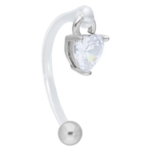 Banana bar intimo color argento con cristallo a forma di cuore su sfondo bianco