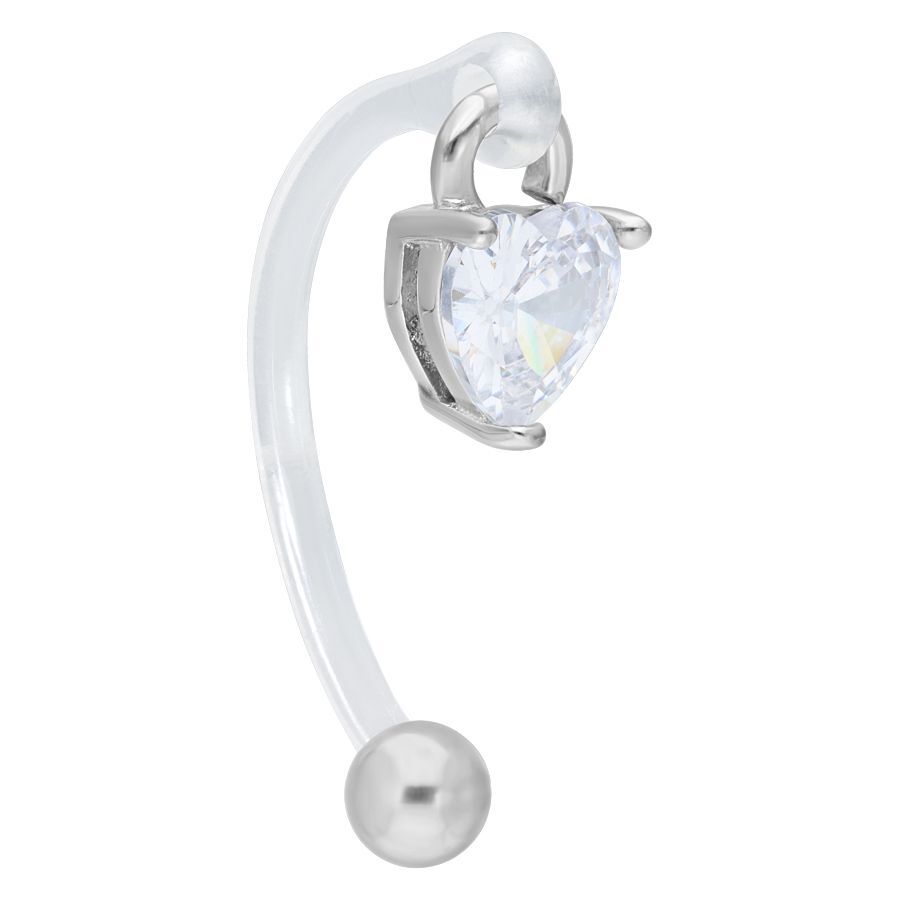 Banana bar intimo color argento con cristallo a forma di cuore su sfondo bianco