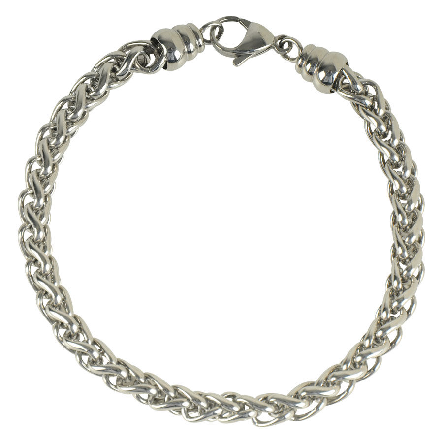 Bracciale in acciaio chirurgico 316L argento su sfondo bianco