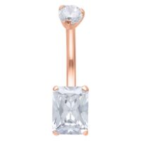 Piercing ombelico in oro rosa con cristallo quadrato chiaro