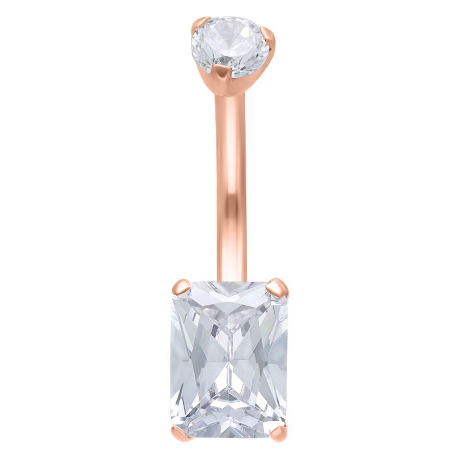 Piercing ombelico in oro rosa con cristallo quadrato chiaro