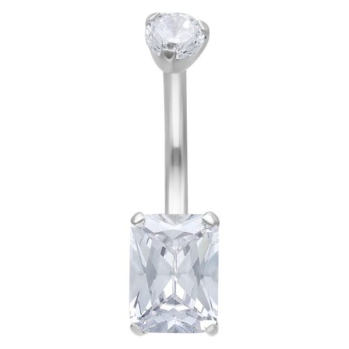 Piercing all'ombelico in titanio argento con cristallo quadrato trasparente