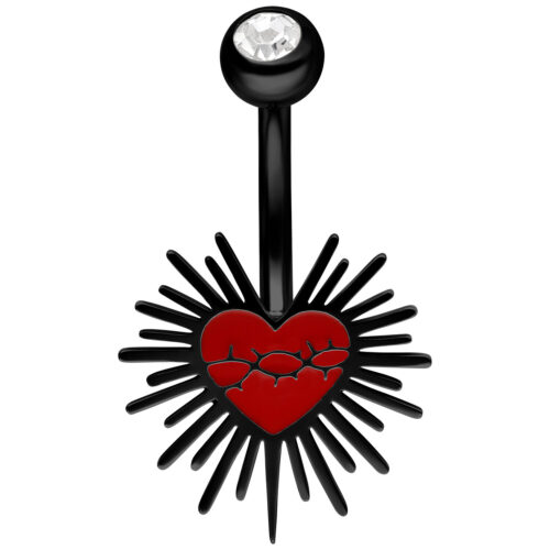 Banana Bell nero con cuore rosso e design a filo spinato su sfondo bianco