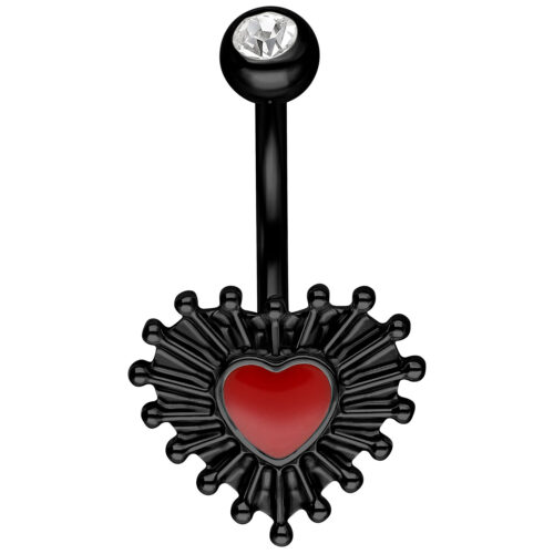 Bananabell nero con cuore rosso in smalto su sfondo bianco