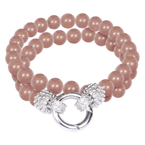 Bracciale beige in acciaio chirurgico con doppia fila di perle e chiusura argentata