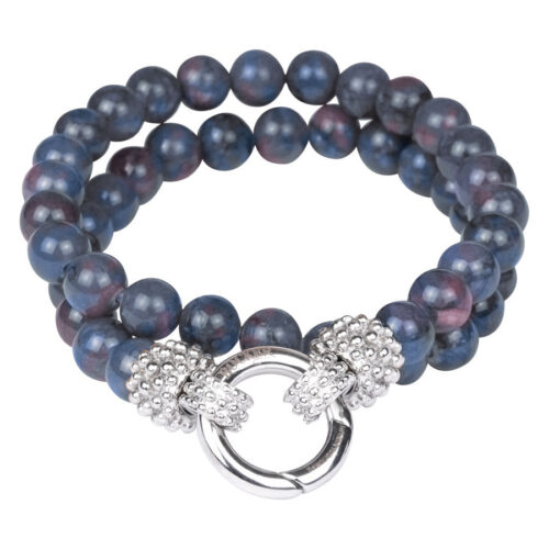 Bracciale a doppio giro in blu jeans con chiusura argentata, lunghezza 160 mm