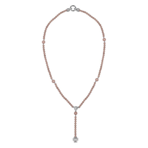 Collana beige in acciaio chirurgico 316L con ciondolo argento su sfondo bianco