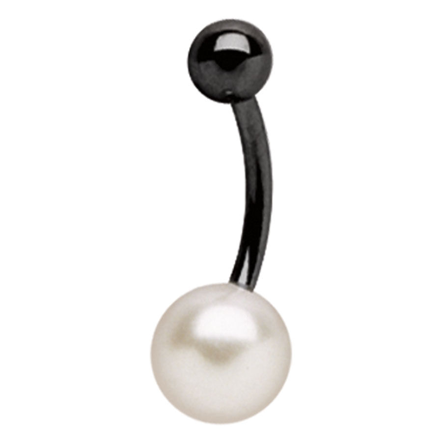 Banana Bell in titanio nero con perla bianca su sfondo bianco