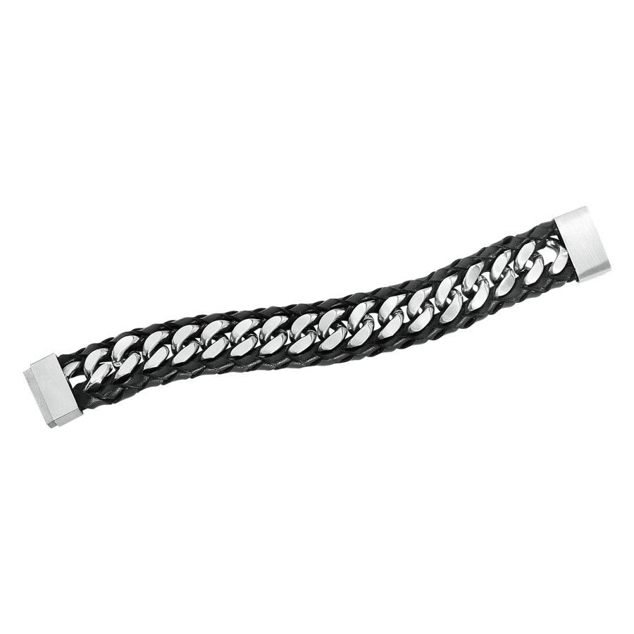 Wildcat Rock Basic bracciale in pelle Bracciale in pelle nera con elementi a catena in acciaio inox su sfondo bianco