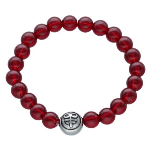 Braccialetto Bloody Leviathan Knot rosso in pelle sintetica su sfondo bianco