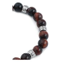 Bracciale Mahagony Brown con acciaio inossidabile Bracciale Mahagony Brown in acciaio chirurgico con perle marroni e nere su sfondo bianco