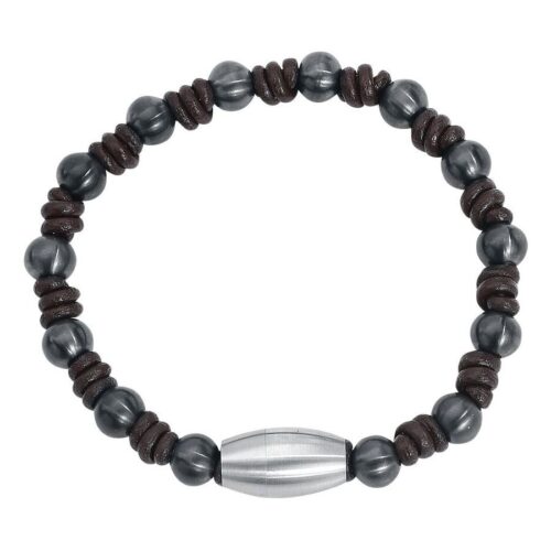 Knot bracciale in nylon marrone e acciaio chirurgico grigio su sfondo bianco