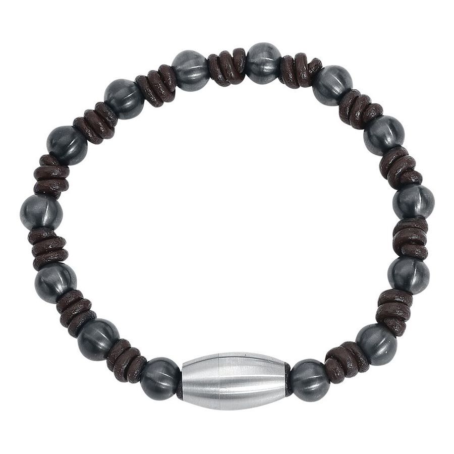 Knot bracciale in nylon marrone e acciaio chirurgico grigio su sfondo bianco