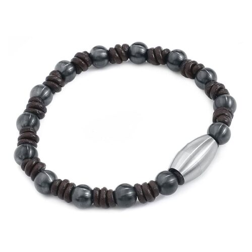 Bracciale Knot nero con accenti marroni e chiusura argentata su sfondo bianco