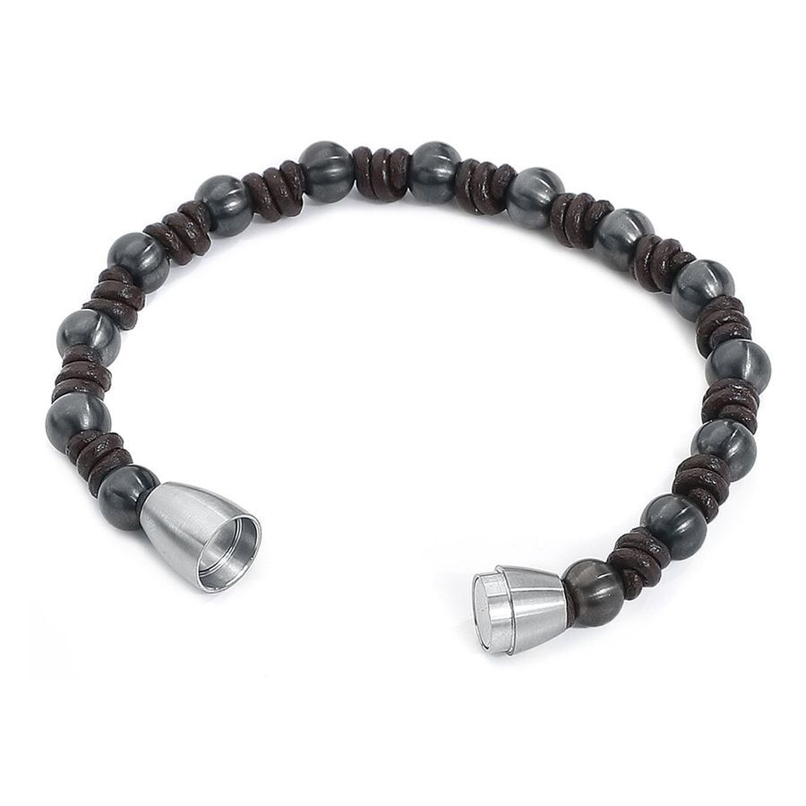 Braccialetto unisex Knot in nylon scuro con estremità in acciaio chirurgico su sfondo bianco