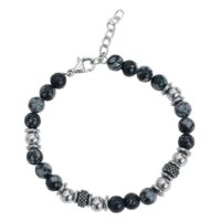 Clastic Rock bracciale in acciaio chirurgico Bracciale nero con pietre e perline in acciaio chirurgico su sfondo bianco