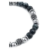 Clastic Rock bracciale in acciaio chirurgico Bracciale nero e argento con perline di pietra e acciaio su sfondo bianco