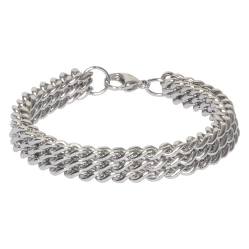 Bracciale intrecciato in acciaio chirurgico su sfondo bianco