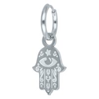 Orecchino Mano di Hamsa in acciaio inox argentato su sfondo bianco