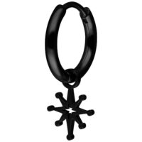 Orecchino a cerchio mini nero con ciondolo a forma di stella su sfondo bianco