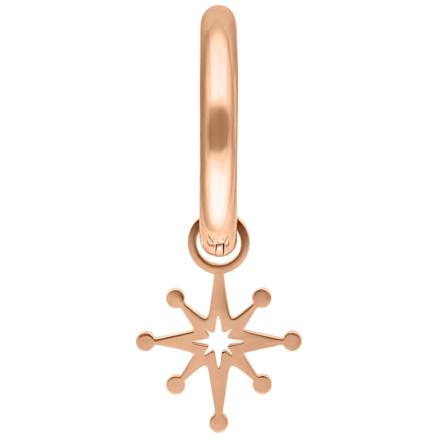 Orecchino Mini Polar Star Hoop in oro rosa con ciondolo a stella su sfondo bianco
