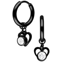 Cerchi neri con pendente a cuore e cristallo su sfondo bianco