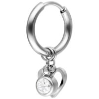 Creola in argento con ciondolo a cuore e cristallo su sfondo bianco