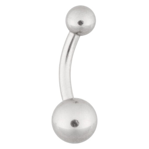 Banana Bell in argento in acciaio chirurgico con estremità a sfera su sfondo bianco