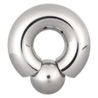 Anello Monster Screw In in acciaio chirurgico argento con chiusura a sfera su sfondo bianco