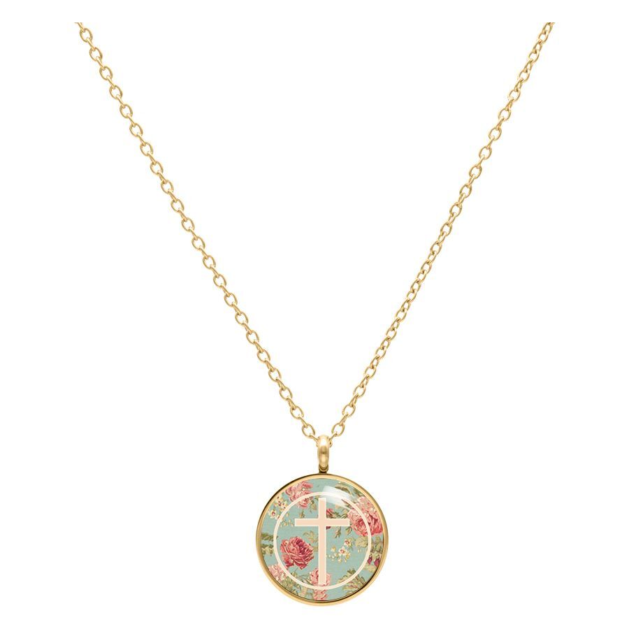 Cross Roses Mint Necklace
