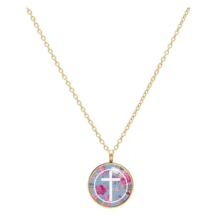 Cross Roses Blue Necklace Cross Roses Blue Necklace