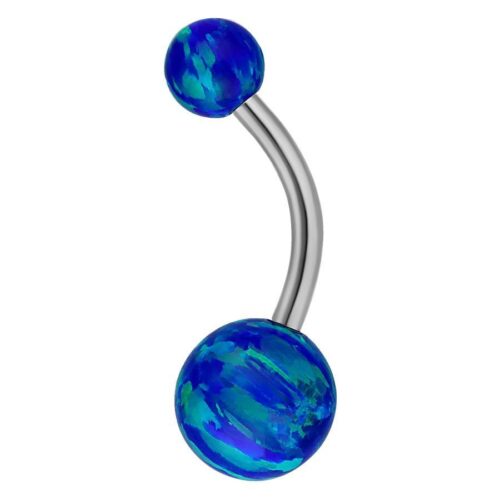 Banana Bell Opale Blu Scuro in titanio, lunghezza 8,0 mm, su sfondo bianco