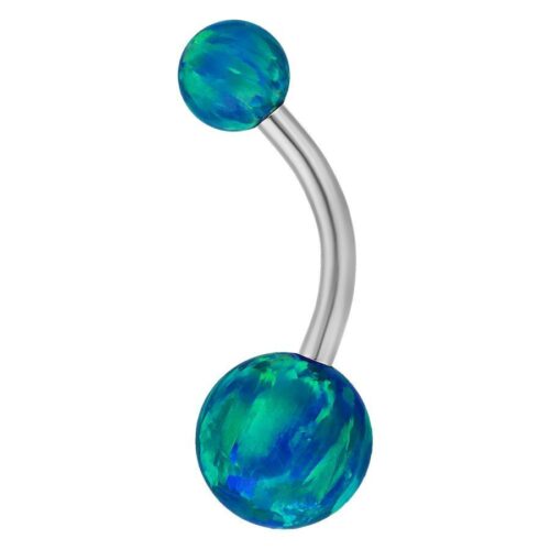 Piercing all'ombelico con doppio opale sintetico blu navy, 8 mm