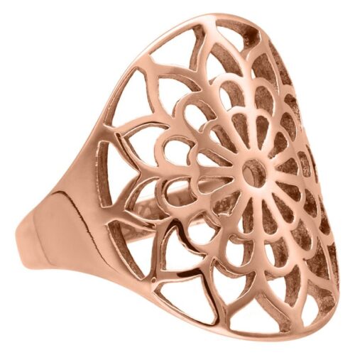 Anello Boho floreale in oro rosa su sfondo bianco