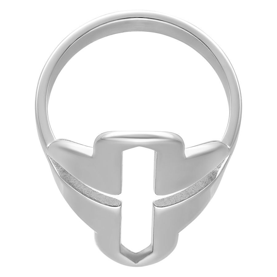 Anello argento con grande motivo a croce su sfondo bianco