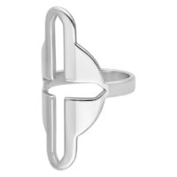 Anello d'argento con design a croce, misura 18,0 mm, su sfondo bianco