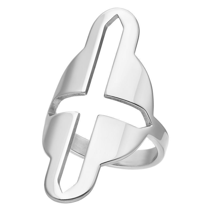 Anello argento con grande motivo a croce su sfondo bianco