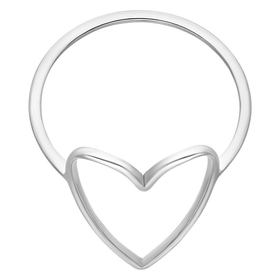 Anello a cuore in acciaio chirurgico argentato su sfondo bianco
