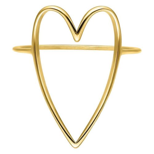 Anello dorato a forma di cuore su sfondo bianco