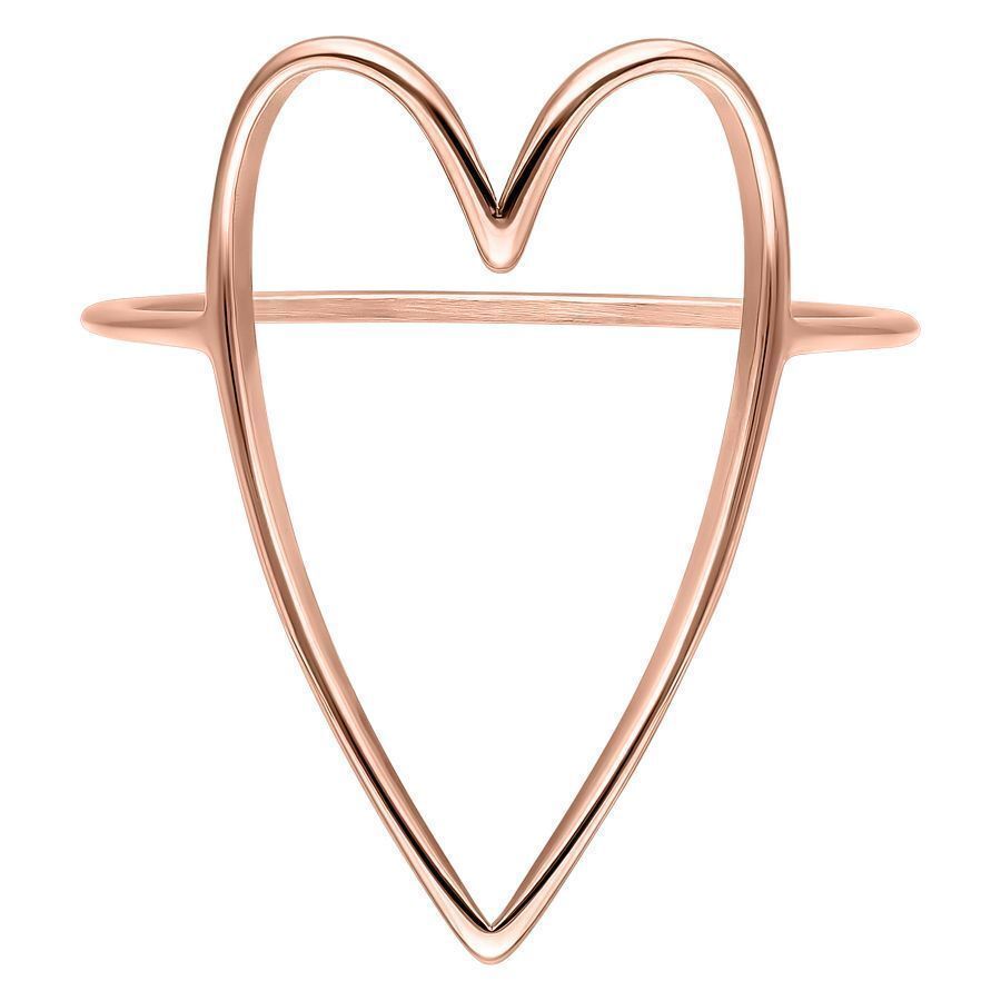 Anello a forma di cuore in oro rosa, misura 17mm, su sfondo bianco