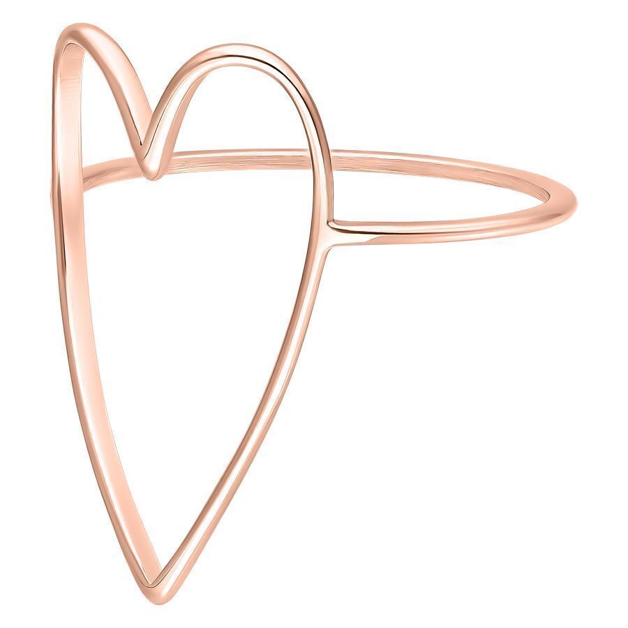 Anello a cuore delicato in oro rosa, misura 17 mm, su sfondo bianco