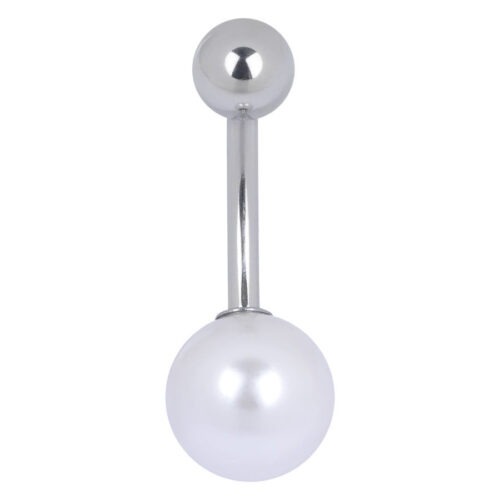 Bananabell in titanio argento con grande perla su sfondo bianco