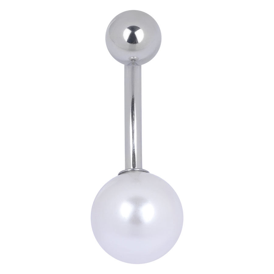 Bananabell in titanio argento con grande perla su sfondo bianco