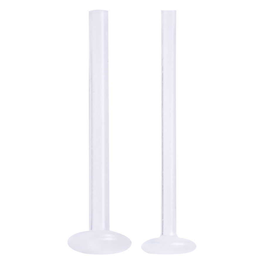 Due barre Labret trasparenti in PTFE su sfondo bianco