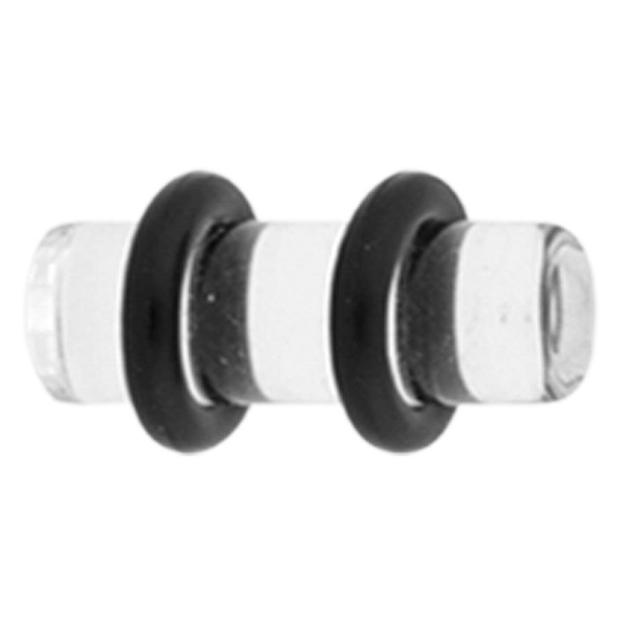 Plug in PMMA trasparente, 5,0 mm, con due anelli neri, su sfondo bianco