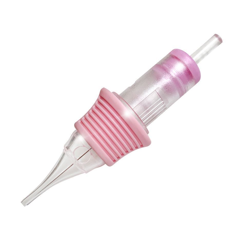 Cartuccia PMU Round Liner rosa su sfondo bianco